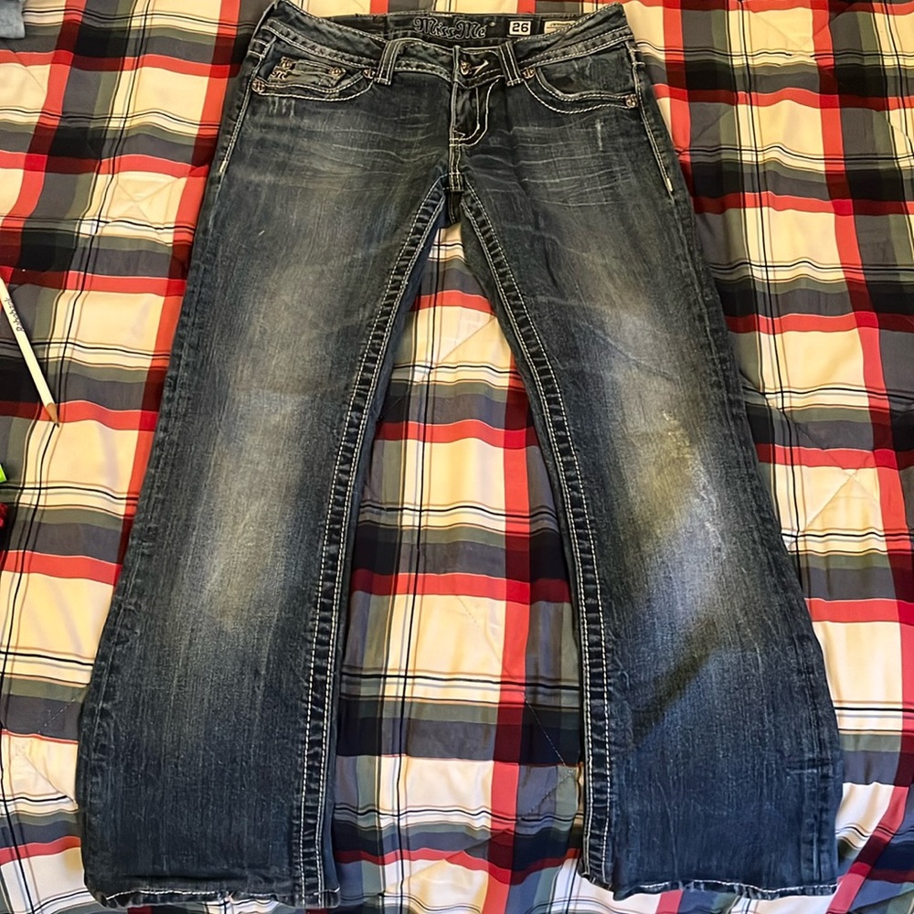 Miss Me Size 26. Boot cut. Low rise. Reversible hem at 30 length.